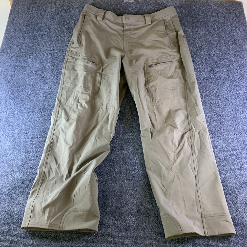 L.L.Bean Hiking Pants Mens 38W Beige Stretch Zipper Pockets Wide Leg Mid Rise